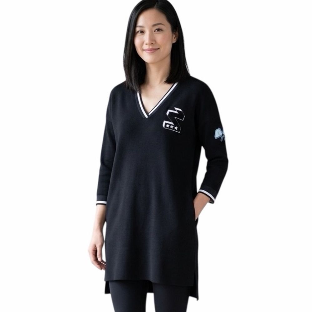 Zara Varsity Patch V-Neck Long Sleeve Shirt Dress Size M